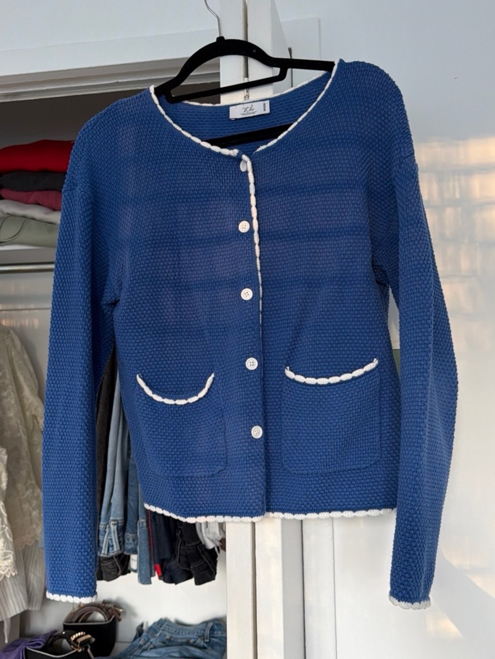 Women's Blue Button-Front Knit Cardigan Sweater